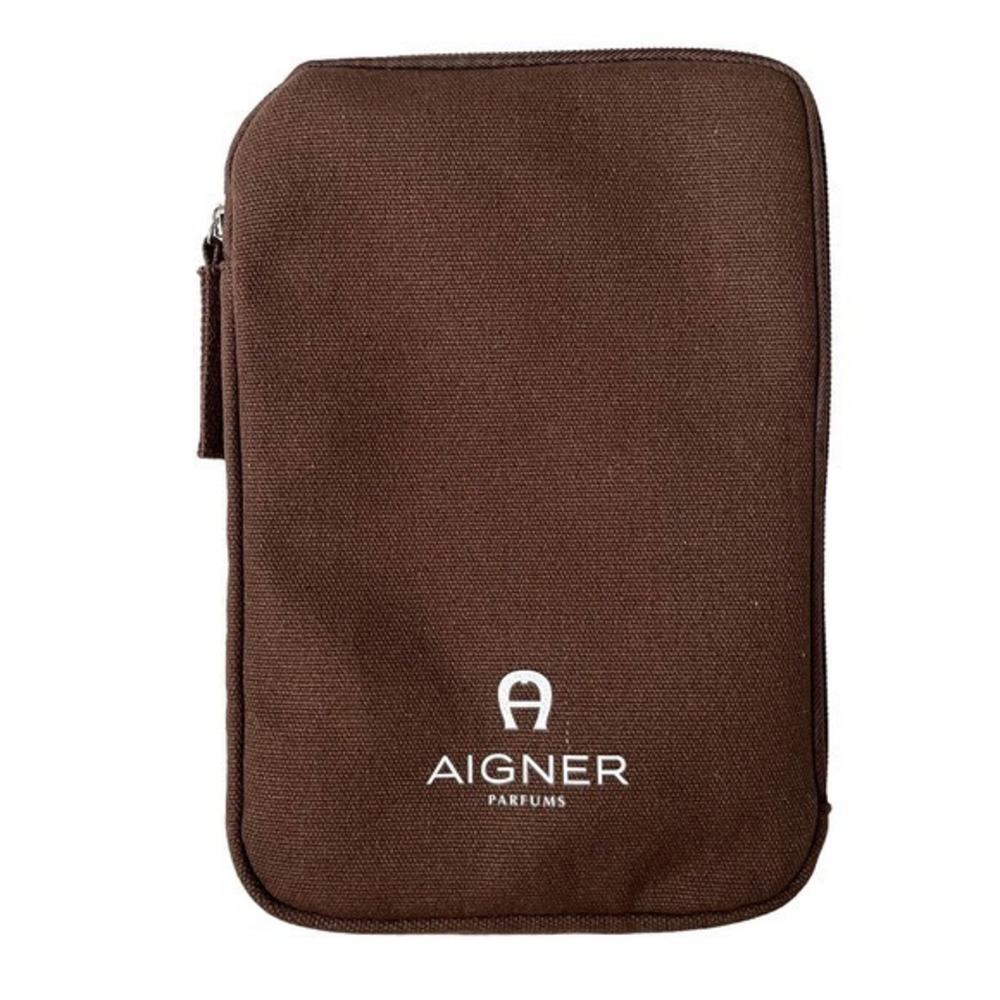 Aigner Brown Zip-Around Pouch - Asiana Airlines Unisex Amenity Kit Toiletry Bag